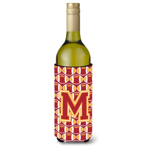 Carolines Treasures CJ1070-MLITERK Letter M Football Cardinal and Gold Wine Bottle Beverage Insulator Hugger Wine