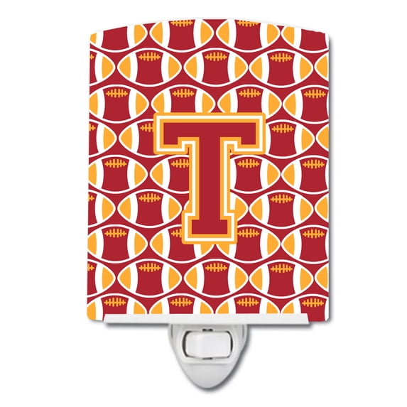 Letter T Football Cardinal and Gold Ceramic Night Light
