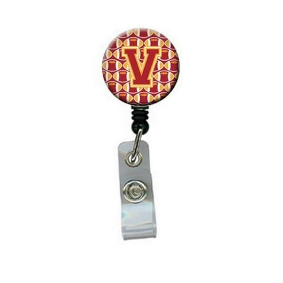 Carolines Treasures CJ1070-VBR Letter V Football Cardinal & Gold Retractable Badge Reel