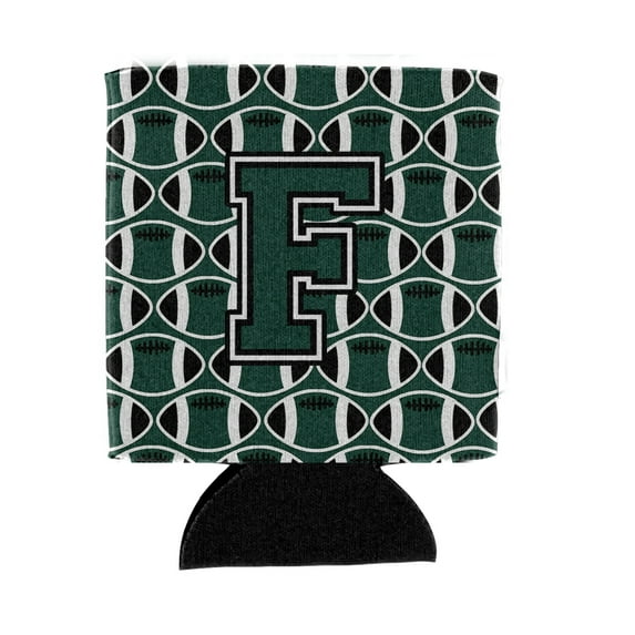 Carolines Treasures CJ1071-FCC Letter F Football Green and White Can or Bottle Hugger Can Hugger multicolor