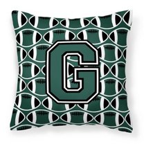 Carolines Treasures CJ1071-GPW1414 Letter G Football Green & White Fabric Decorative Pillow
