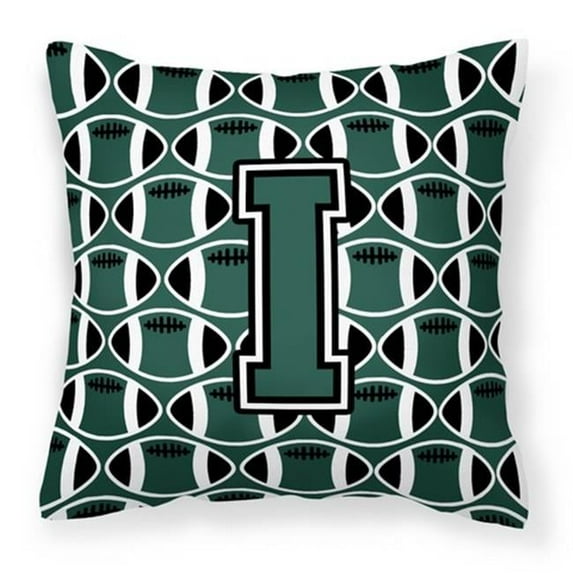 Carolines Treasures CJ1071-IPW1414 Letter I Football Green & White Fabric Decorative Pillow