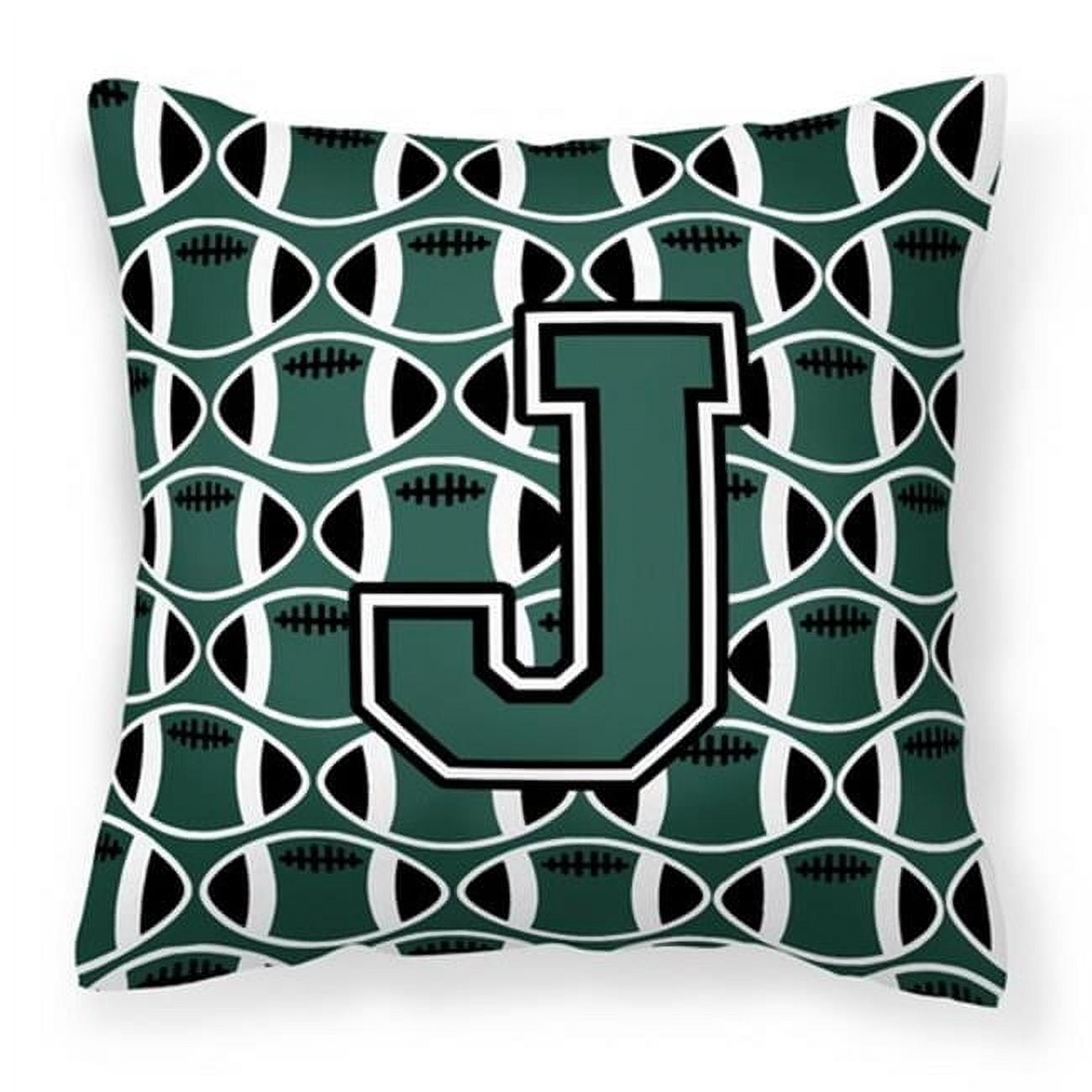 Carolines Treasures CJ1071-JPW1414 Letter J Football Green & White Fabric Decorative Pillow