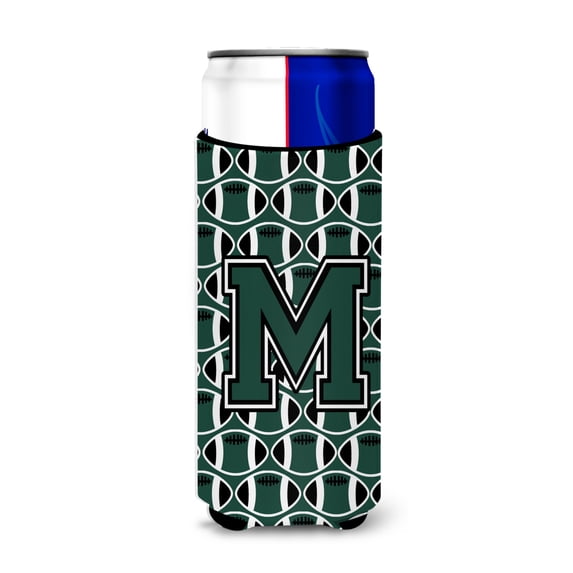 Carolines Treasures CJ1071-MMUK Letter M Football Green and White Ultra Beverage Insulators for slim cans Slim Can