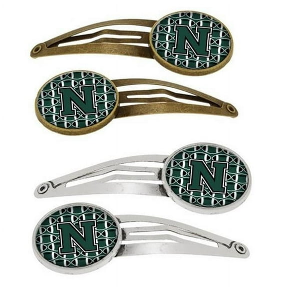 Carolines Treasures CJ1071-NHCS4 Letter N Football Green & White Barrettes Hair Clips, Set of 4