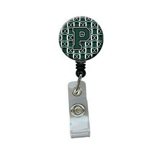 Carolines Treasures CJ1071-PBR Letter P Football Green & White Retractable Badge Reel