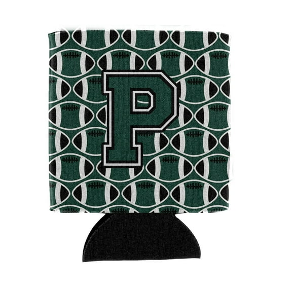 Carolines Treasures CJ1071-PCC Letter P Football Green and White Can or Bottle Hugger Can Hugger multicolor