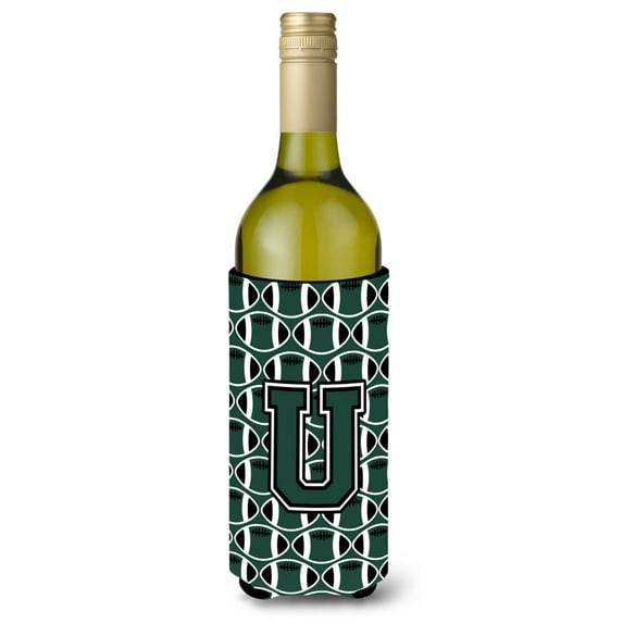 Carolines Treasures CJ1071-ULITERK Letter U Football Green and White Wine Bottle Beverage Insulator Hugger Wine Bottle