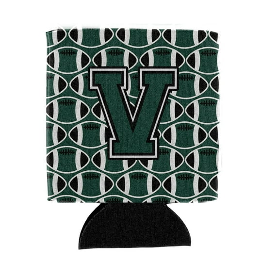 Carolines Treasures CJ1071-VCC Letter V Football Green and White Can or Bottle Hugger Can Hugger multicolor