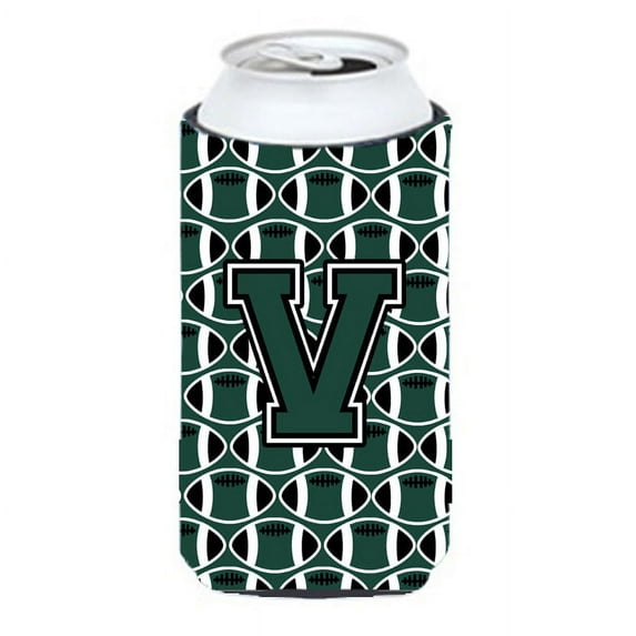 Carolines Treasures CJ1071-VTBC Letter V Football Green and White Tall Boy Beverage Insulator Hugger Tall Boy