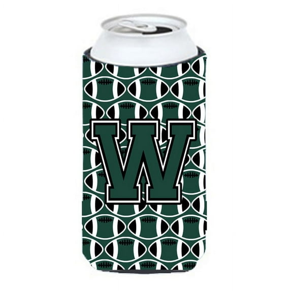 Carolines Treasures CJ1071-WTBC Letter W Football Green and White Tall Boy Beverage Insulator Hugger Tall Boy