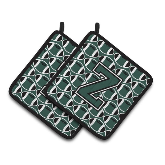 Carolines Treasures CJ1071-ZPTHD Letter Z Football Green and White Pair of Pot Holders, 7.5HX7.5W, multicolor