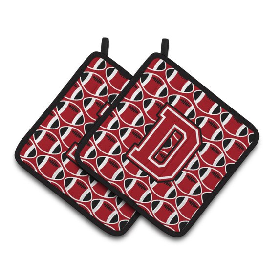 Carolines Treasures CJ1073-DPTHD Letter D Football Red, Black and White Pair of Pot Holders, 7.5HX7.5W, multicolor
