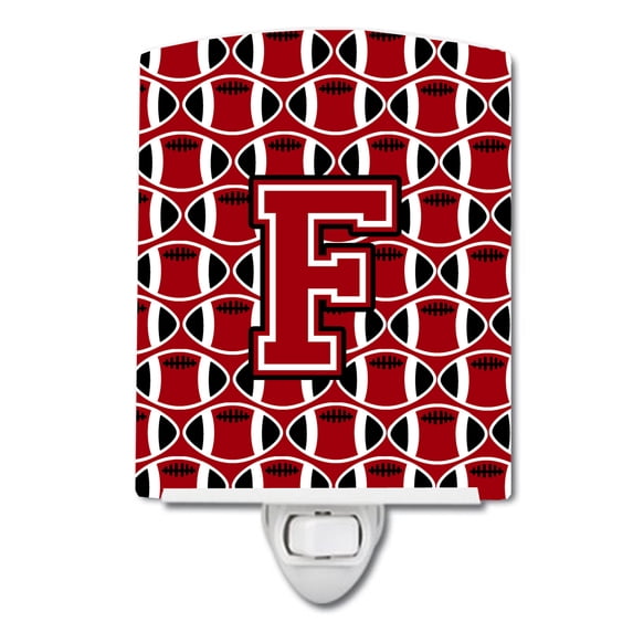 Carolines Treasures CJ1073-FCNL Letter F Football Red, Black and White Ceramic Night Light, 6x4x3", multicolor