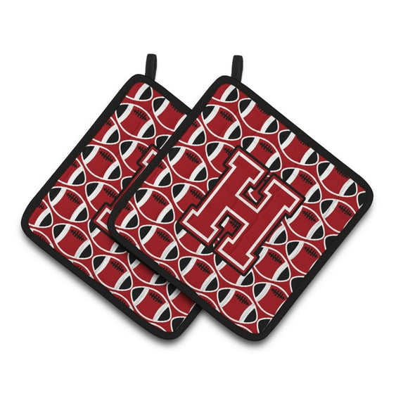 Carolines Treasures CJ1073-HPTHD Letter H Football Red, Black and White Pair of Pot Holders, 7.5HX7.5W, multicolor