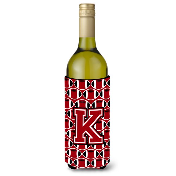 Carolines Treasures CJ1073-KLITERK Letter K Football Red Black and White Wine Bottle Beverage Insulator Hugger Wine