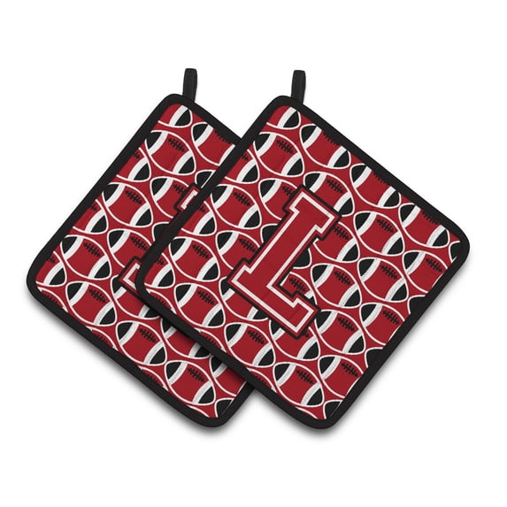 Carolines Treasures CJ1073-LPTHD Letter L Football Red, Black and White Pair of Pot Holders, 7.5HX7.5W, multicolor