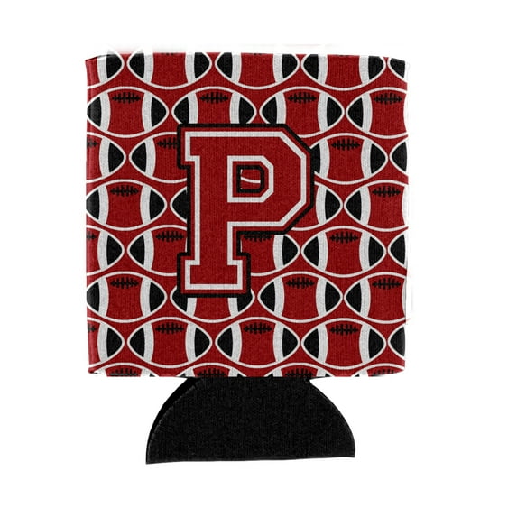 Carolines Treasures CJ1073-PCC Letter P Football Red Black and White Can or Bottle Hugger Can Hugger multicolor