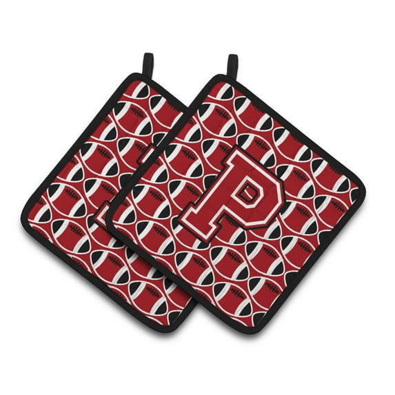 Carolines Treasures CJ1073-PPTHD Letter P Football Red, Black and White Pair of Pot Holders, 7.5HX7.5W, multicolor