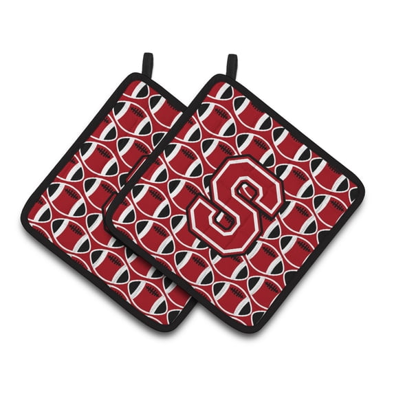 Carolines Treasures CJ1073-SPTHD Letter S Football Red, Black and White Pair of Pot Holders, 7.5HX7.5W, multicolor
