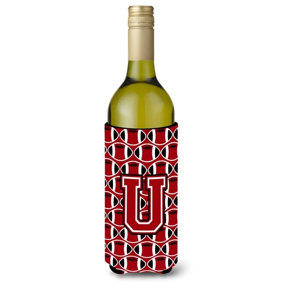 Carolines Treasures CJ1073-ULITERK Letter U Football Red Black and White Wine Bottle Beverage Insulator Hugger Wine