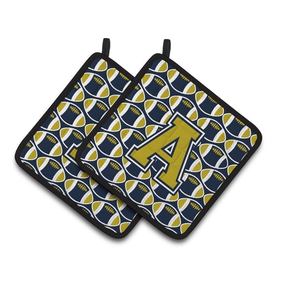 Carolines Treasures CJ1074-APTHD Letter A Football Blue and Gold Pair of Pot Holders, 7.5HX7.5W, multicolor