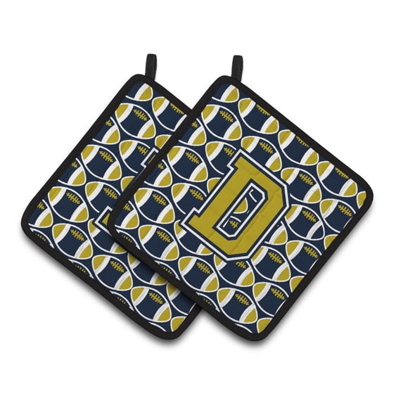 Carolines Treasures CJ1074-DPTHD Letter D Football Blue and Gold Pair of Pot Holders, 7.5HX7.5W, multicolor