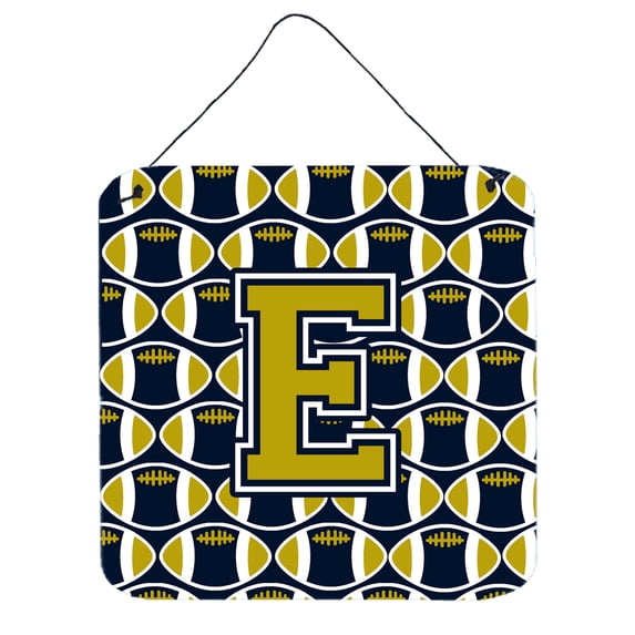 Carolines Treasures CJ1074-EDS66 Letter E Football Blue and Gold Wall or Door Hanging Prints 6HX6W multicolor
