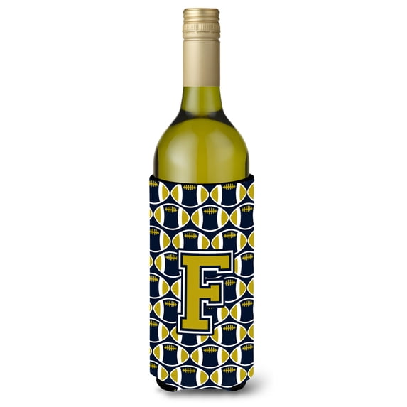 Carolines Treasures CJ1074-FLITERK Letter F Football Blue and Gold Wine Bottle Beverage Insulator Hugger Wine Bottle