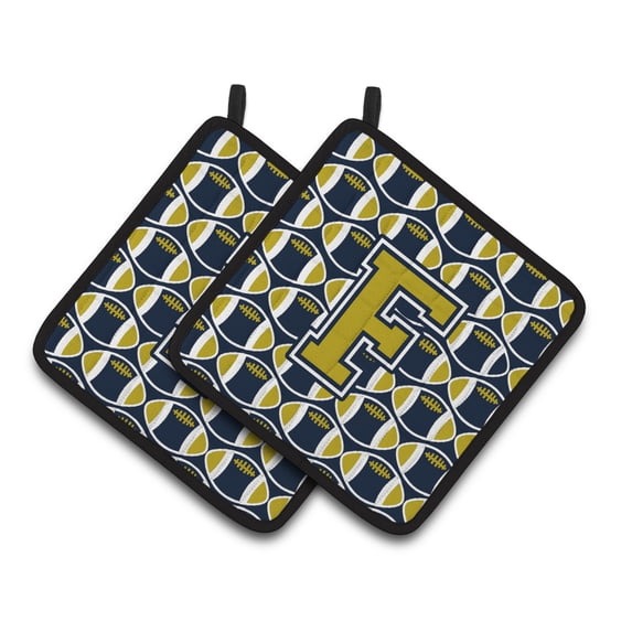 Carolines Treasures CJ1074-FPTHD Letter F Football Blue and Gold Pair of Pot Holders, 7.5HX7.5W, multicolor