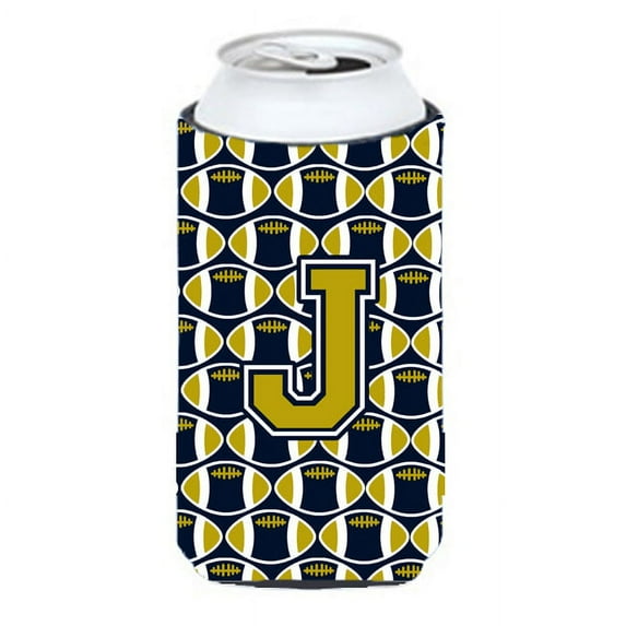 Carolines Treasures CJ1074-JTBC Letter J Football Blue and Gold Tall Boy Beverage Insulator Hugger Tall Boy multicolor