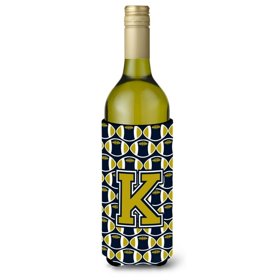 Carolines Treasures CJ1074-KLITERK Letter K Football Blue and Gold Wine Bottle Beverage Insulator Hugger Wine Bottle