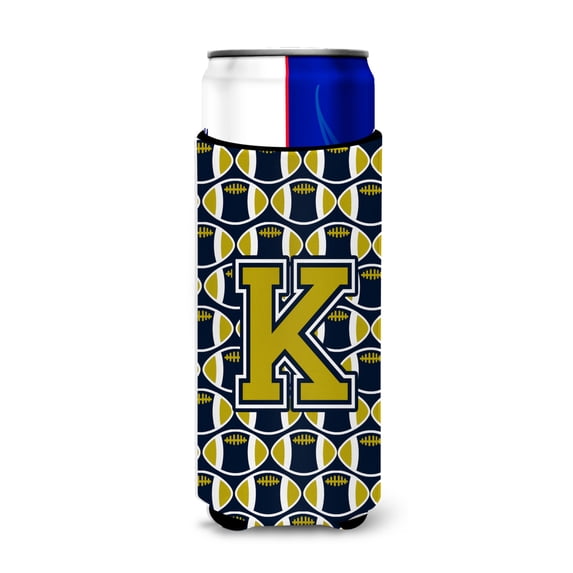 Carolines Treasures CJ1074-KMUK Letter K Football Blue and Gold Ultra Beverage Insulators for slim cans Slim Can