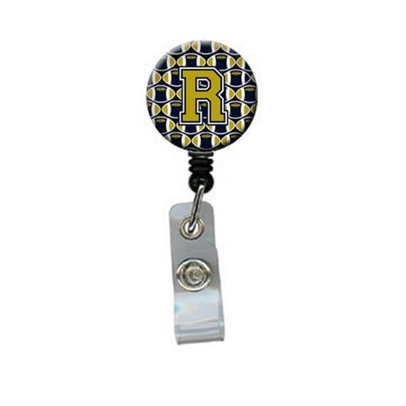 Carolines Treasures CJ1074-RBR Letter R Football Blue & Gold Retractable Badge Reel, 5 x 1 x 2 in.