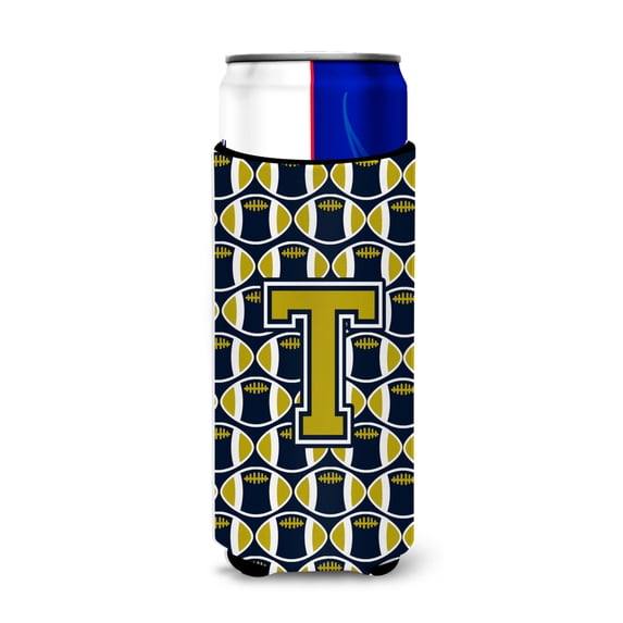 Carolines Treasures CJ1074-TMUK Letter T Football Blue and Gold Ultra Beverage Insulators for slim cans Slim Can