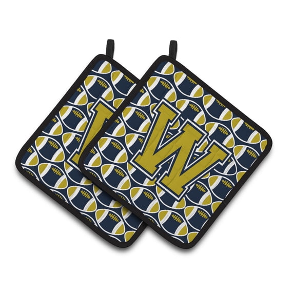 Carolines Treasures CJ1074-WPTHD Letter W Football Blue and Gold Pair of Pot Holders, 7.5HX7.5W, multicolor