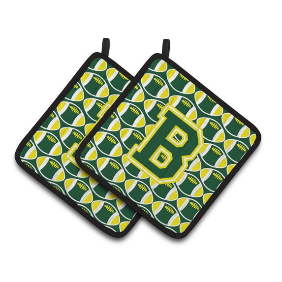 Carolines Treasures CJ1075-BPTHD Letter B Football Green and Yellow Pair of Pot Holders, 7.5HX7.5W, multicolor