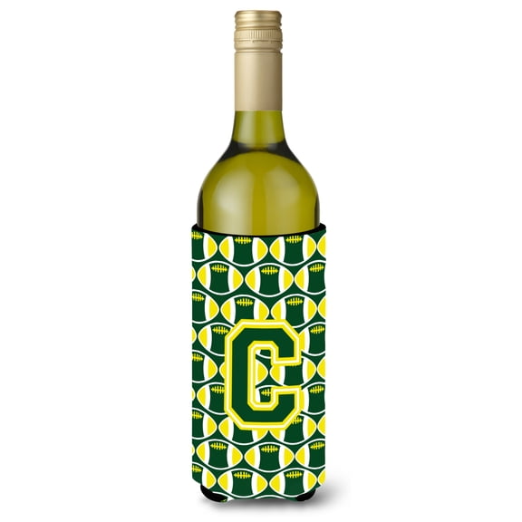 Carolines Treasures CJ1075-CLITERK Letter C Football Green and Yellow Wine Bottle Beverage Insulator Hugger Wine Bottle