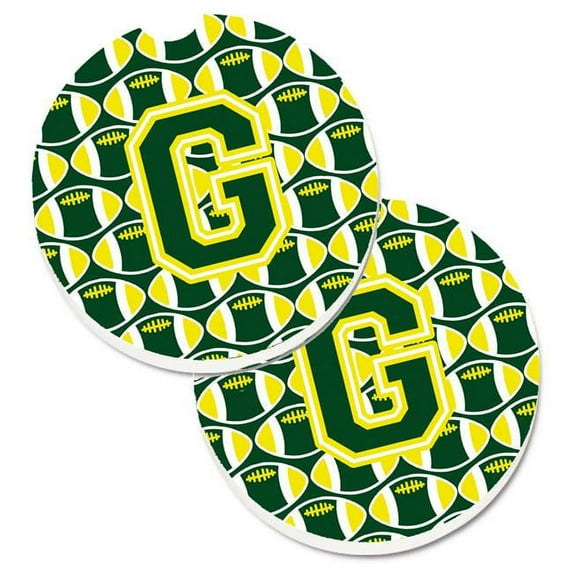 Carolines Treasures CJ1075-GCARC Letter G Football Green & Yellow Set of 2 Cup Holder Car Coaster