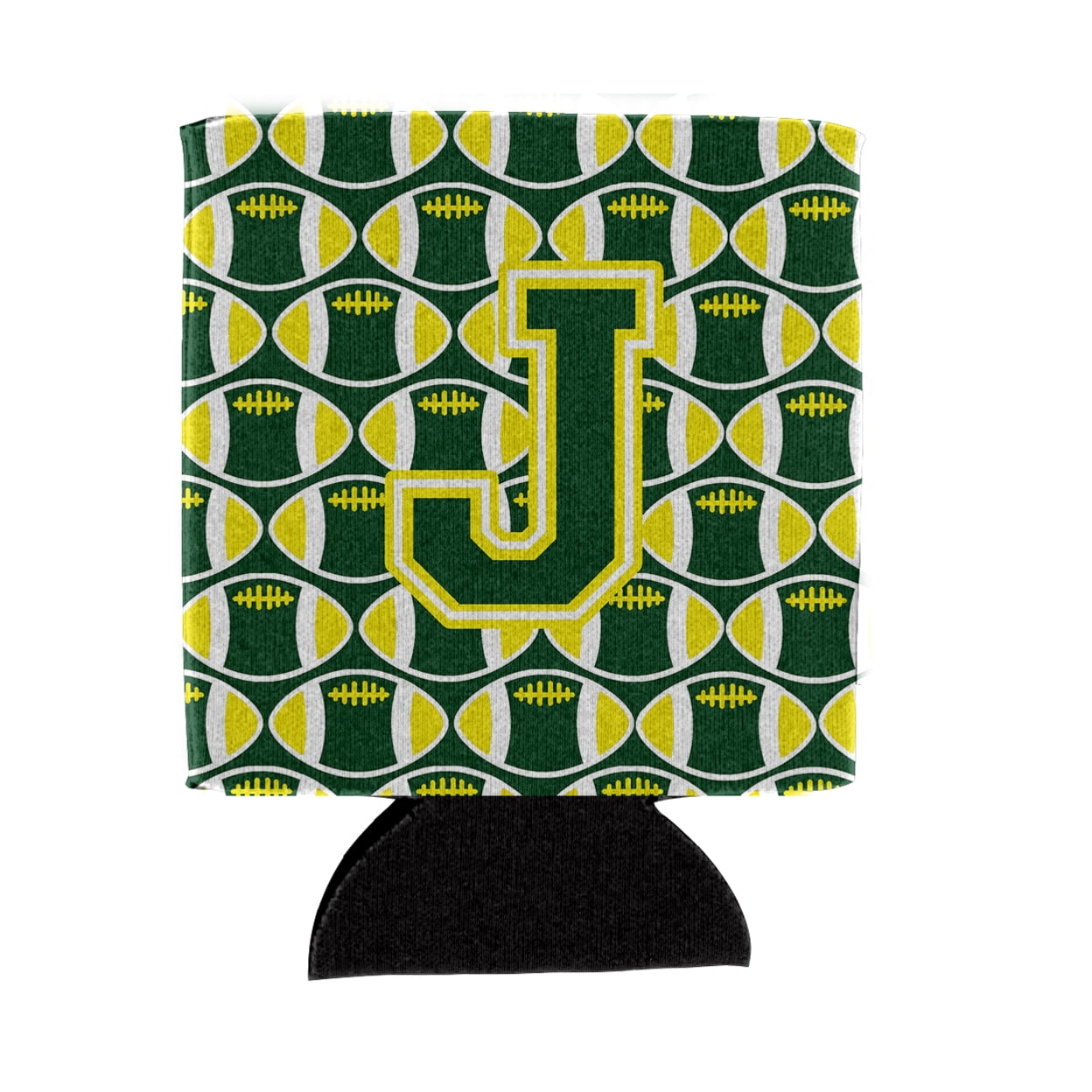 Carolines Treasures CJ1075-JCC Letter J Football Green and Yellow Can or Bottle Hugger  Can Hugger multicolor