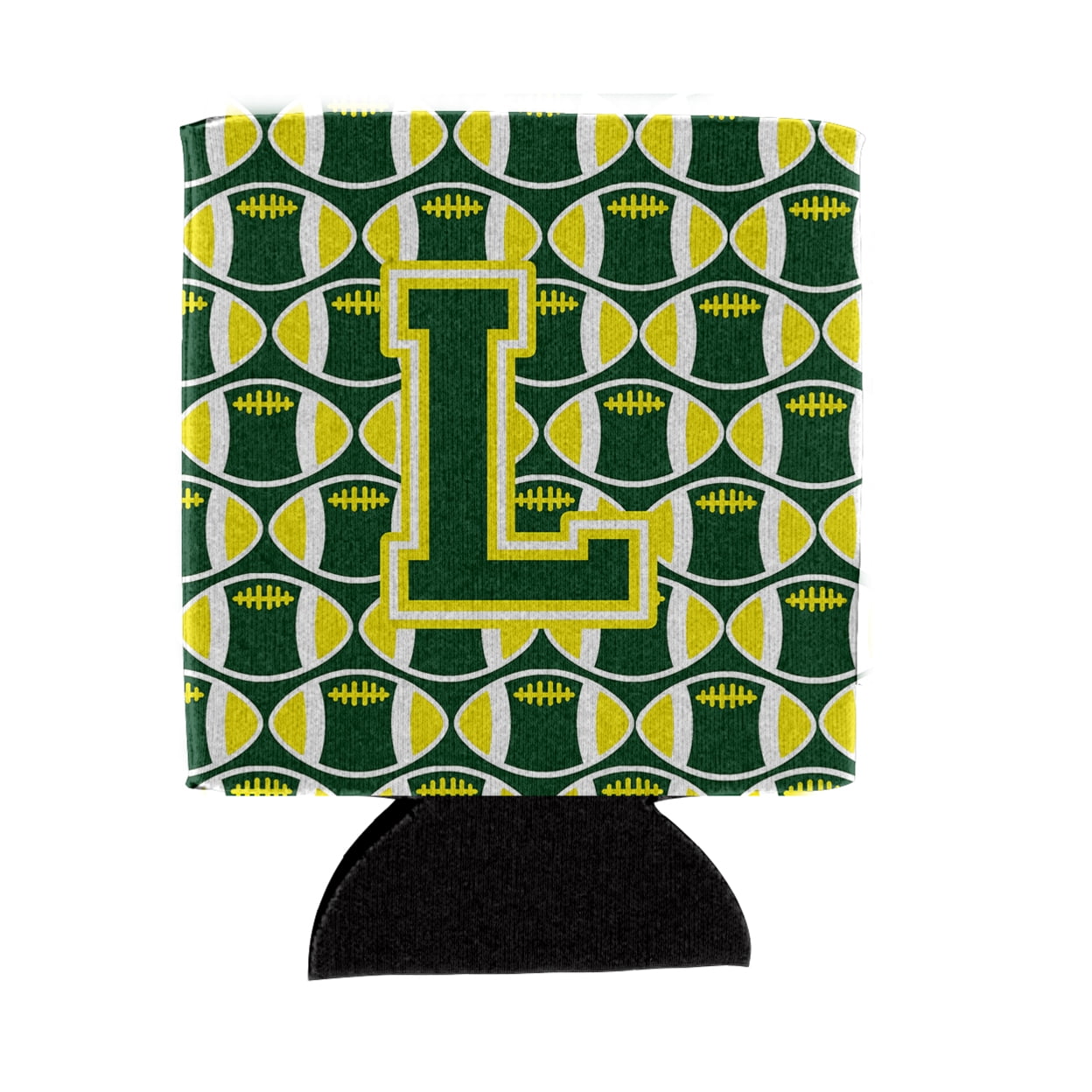 Carolines Treasures CJ1075-LCC Letter L Football Green and Yellow Can or Bottle Hugger  Can Hugger multicolor