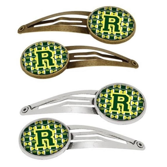 Carolines Treasures CJ1075-RHCS4 Letter R Football Green & Yellow Barrettes Hair Clips, Set of 4