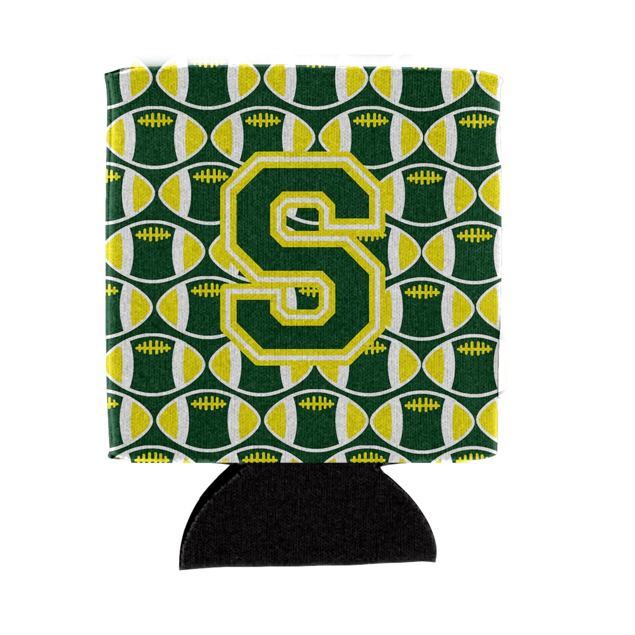 Carolines Treasures CJ1075-SCC Letter S Football Green and Yellow Can or Bottle Hugger  Can Hugger multicolor