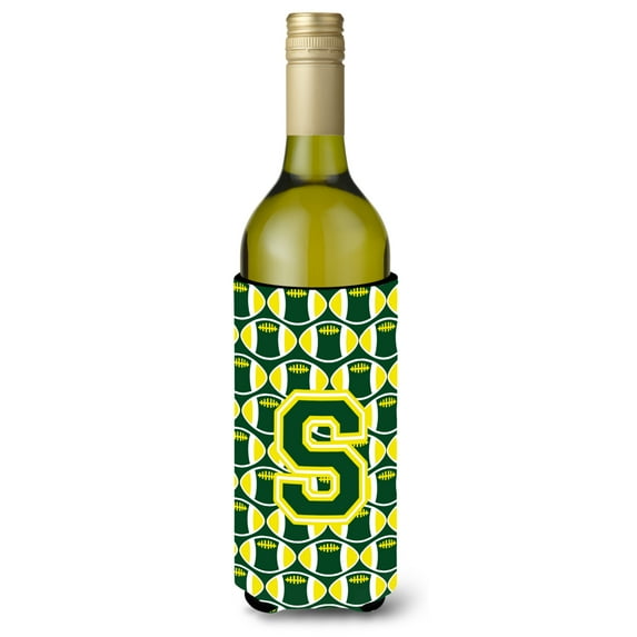 Carolines Treasures CJ1075-SLITERK Letter S Football Green and Yellow Wine Bottle Beverage Insulator Hugger Wine Bottle