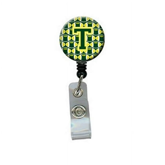 Carolines Treasures CJ1075-TBR Letter T Football Green & Yellow Retractable Badge Reel