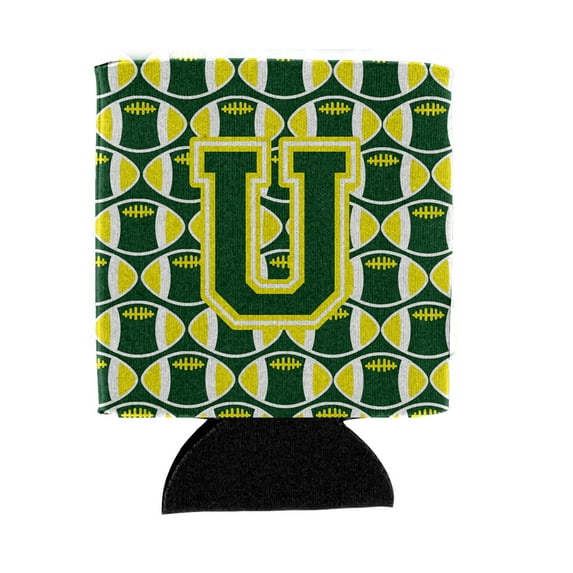 Carolines Treasures CJ1075-UCC Letter U Football Green and Yellow Can or Bottle Hugger Can Hugger multicolor