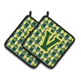 thumbnail image 1 of Carolines Treasures CJ1075-VPTHD Letter V Football Green and Yellow Pair of Pot Holders, 7.5HX7.5W, multicolor, 1 of 2