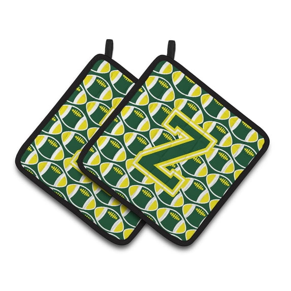 Letter Z Football Green and Yellow Pair of Pot Holders