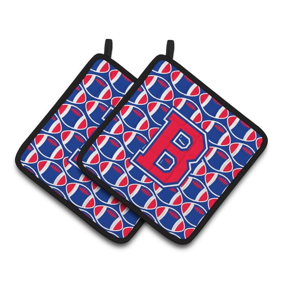 Carolines Treasures CJ1076-BPTHD Letter B Football Harvard Crimson and Yale Blue Pair of Pot Holders, 7.5HX7.5W,