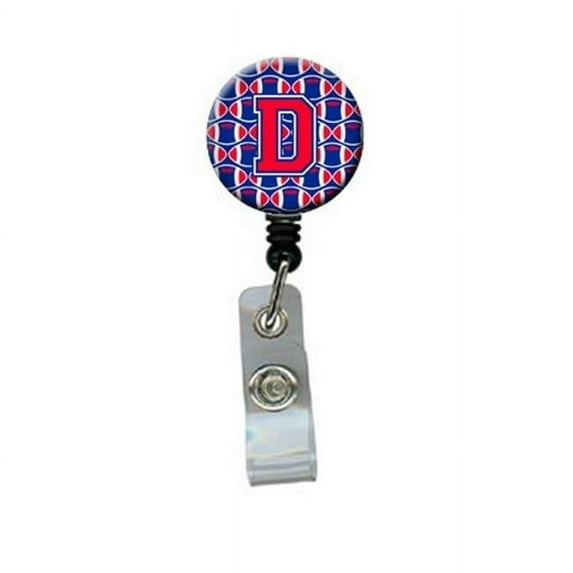 Carolines Treasures CJ1076-DBR Letter D Football Harvard Crimson & Yale Blue Retractable Badge Reel